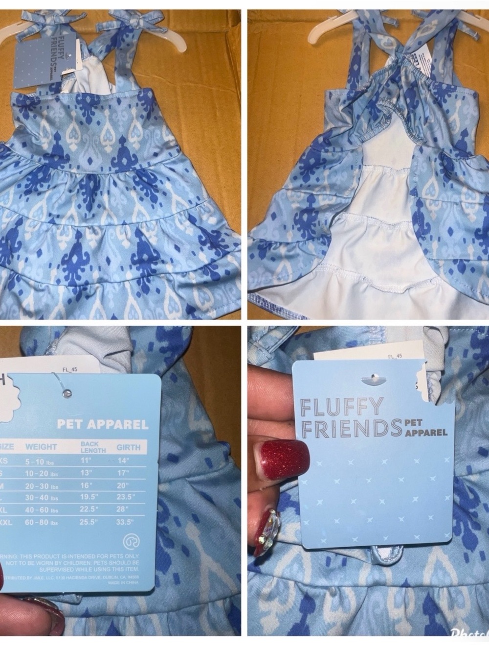 Dog Dress Size Small Fluffy Friends Blue Ikat Ruffle Pet Dress